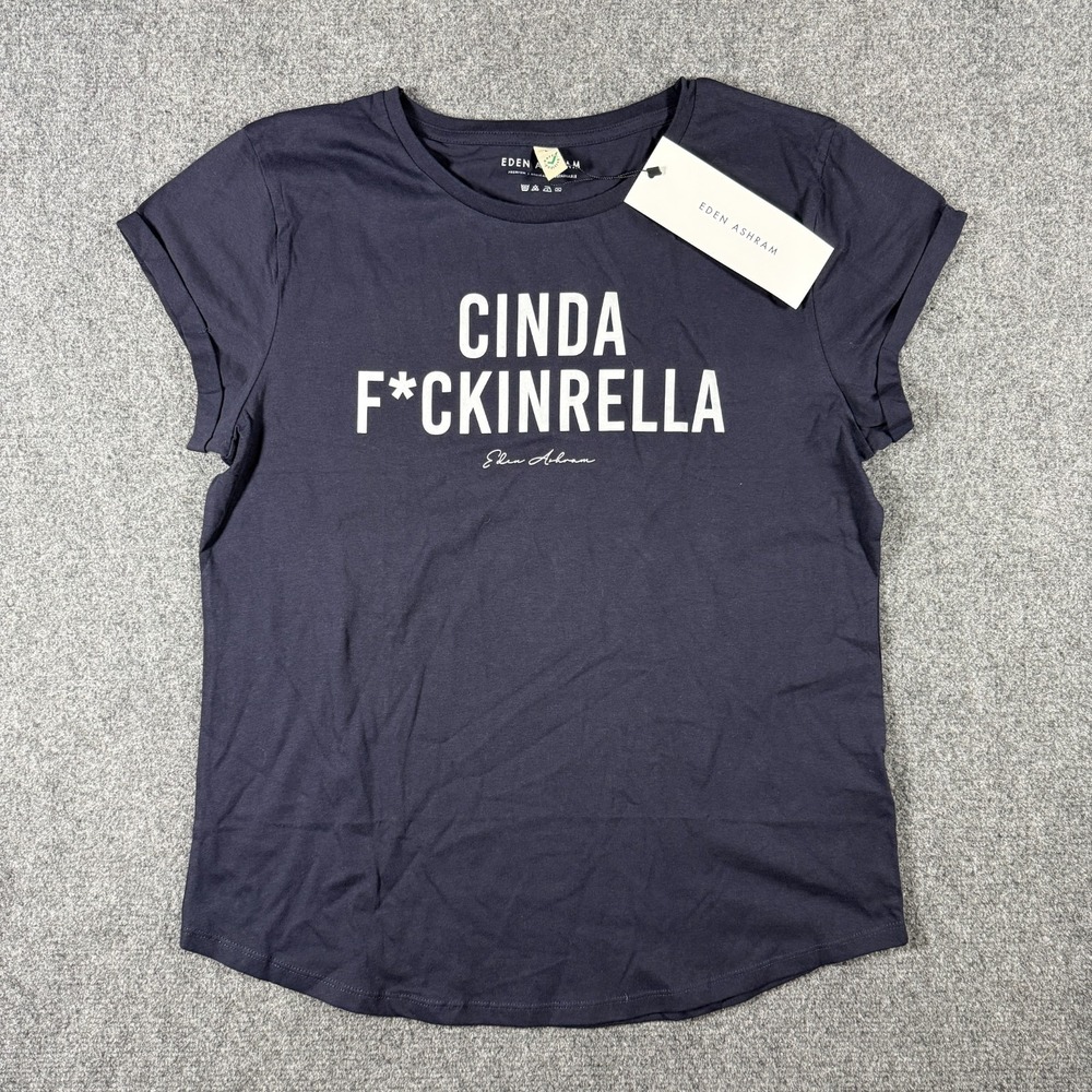 NWT Eden Ashram Cindaf*ckinrella Premium Rolled Sleeve T-Shirt Navy Size Large